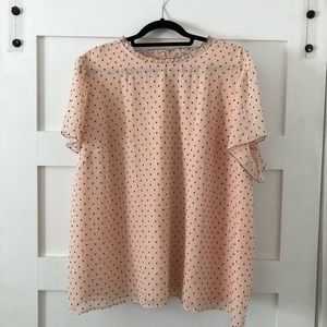 Pink and Black Polka Dot Ruffle Blouse